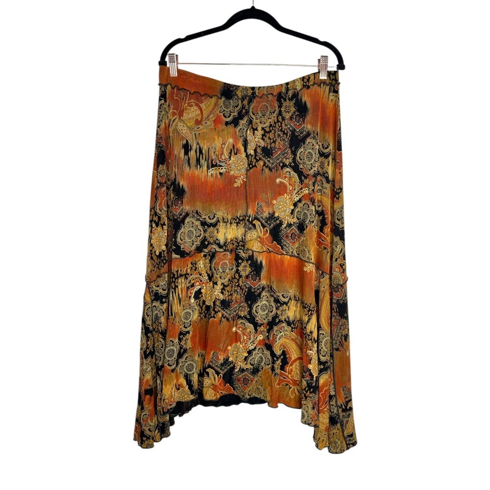 Y2K Boho Paisley High Low Asymmetrical Midi Skirt Burnt Orange Size Large